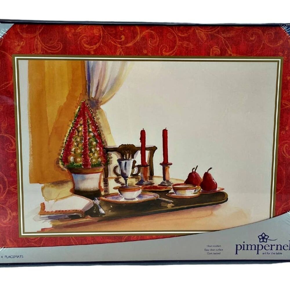 NWT Pimpernel Set 4 Placements Charleston Collection Cork Christmas Pear Tree